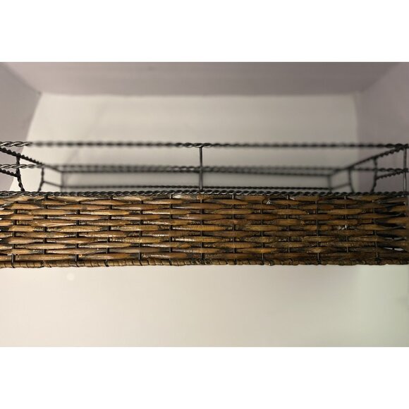Woven Rectangular Wicker Rattan Basket Handles Metal Frame Organizer - Picture 2 of 9